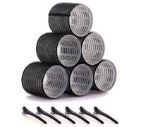 Bigoudis Jumbo 2,56 pouces 12 pièces/set Kit de bigoudis auto-adhésifs avec 6 bigoudis et 6 pinces, bigoudis de qualité salon pour la coiffure DIY, bigoudis sans chaleur ABS