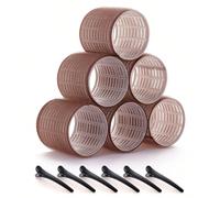 Bigoudis Jumbo 2,56 pouces 12 pièces/set Kit de bigoudis auto-adhésifs avec 6 bigoudis et 6 pinces, bigoudis de qualité salon pour la coiffure DIY, bigoudis sans chaleur café,rose rouge,rosePolypropyl
