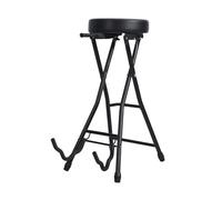 Bigougem Tabouret et support de guitare, tabouret de guitare pliable avec siège rembourré, pieds en caoutchouc et crochet rétractable, chaise de guitare pliable portable pour adultes, enfants