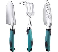BIGP Ensemble d'outils de Jardin, Trois pièces d’Outils de Jardinage Lourds moulés en Aluminium avec Une poignée antidérapante caoutchoutée - Truelle, Transplantoir et Râteau à Main