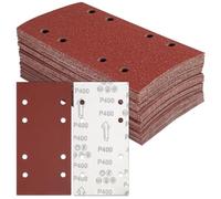BIGP Papier à Polir Grain 400 | 93x230 mm 8 Trous | Lot de 50 Feuilles | Ponceuse Vibrante/Orbitale | Lustrage Final Vernis, Métal et Surfaces Sensibles