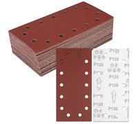BIGP Papier Abrasif pour Ponceuses Vibrantes, 115x230 mm, 14 Trous, Auto-agrippantes, Grain 120, Lot de 50 Feuilles