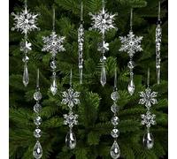 Bigqin 10pcs Décorations de Sapin de Noël en Cristal, Flocon de Neige Glaçons Ornements de Arbre de Noël en Acrylique, avec 10 Rubans pour Fenêtres Lustre Cheminée, Transparent