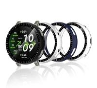 Bigqin 4 Pack Coque avec Verre Trempé Compatible pour Amazfit Active 3 Premium 45mm, Coque Rigide en PC HD avec Protection d'écran, Résistant Aux Rayures, Transparent, Noir, Argent, Bleu