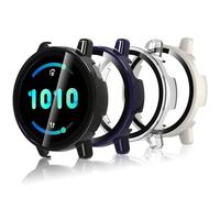 Bigqin 4 Pièces Coque Compatible avec Garmin Vivoactive 5, Coque Rigide en PC avec Protecteur d'écran, Coque HD avec Verre Trempé - Transparent, Noir,Blanc,Bleu