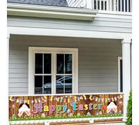 Bigqin Décoration de Bannière de Pâques, 300x50cm Bannière Joyeuses Pâques,Bannière de Fond Oeufs de Pâques Lapins pour Fête de Pâques, Accessoires de Décoration extérieure de Jardin Mural de Pâques