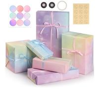 Bigqin Papier Cadeau Anniversaire, 6 Feuilles 70x50cm Papier Cadeau Kraft, Rouleau de Papier d'Emballage Idéal Cadeaux, Artisanat et Noël pour Enfants Femme Fille Homme Garçon (Ciel étoilé Dégradé)