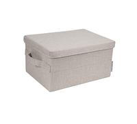 Bigso Box of Sweden caisse de rangement taille moyenne avec couvercle et poignée - boîte rangement en polyester et carton aspect lin - boîte pliable pour vêtements, linge de lit, jouets, etc. - beige