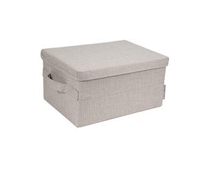 Bigso Box of Sweden caisse de rangement taille moyenne avec couvercle et poignée - boîte rangement en polyester et carton aspect lin - boîte pliable pour vêtements, linge de lit, jouets, etc. - beige