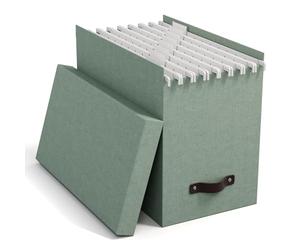 Bigso Box of Sweden JOHAN Boîte de classement suspendue avec couvercle - Boîte d'archivage élégante avec 8 dossiers suspendus - Boîte de dossiers suspendus en panneau de fibres et papier aspect lin