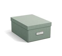 Bigso Box of Sweden KARIN petite boîte de rangement avec couvercle - organiseur solide en panneau de fibres et papier aspect lin - vert menthe