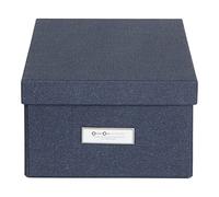 Bigso Box of Sweden KARIN Petite boîte de rangement avec couvercle - Organiseur solide en panneaux de fibres et papier aspect lin - Boîte pliante pratique avec cadre pour étiquette - Bleu