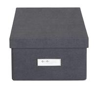 Bigso Box of Sweden KARIN Petite boîte de rangement avec couvercle - Organiseur solide en panneaux de fibres et papier aspect lin - Boîte pliante pratique avec cadre pour étiquette - Noir