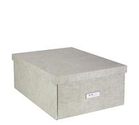 Bigso Box of Sweden KATRIN Grande Boîte de Rangement Avec Couvercle - Organiseur Solide en Panneaux de Fibres et Papier Aspect Lin - Boîte Pliante Pratique Avec Cadre pour Étiquette - Beige