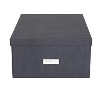 Bigso Box of Sweden KATRIN Grande Boîte de Rangement Avec Couvercle - Organiseur Solide en Panneaux de Fibres et Papier Aspect Lin - Boîte Pliante Pratique Avec Cadre pour Étiquette - Noir