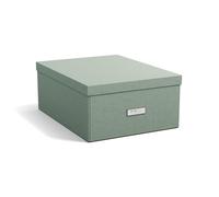Bigso Box of Sweden KATRIN Grande boîte de rangement avec couvercle - Organiseur stable en panneau de fibres et papier aspect lin - Boîte pliante pratique avec cadre pour étiquette - Vert menthe
