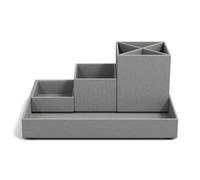 Bigso Box of Sweden LENA Organiseur de Bureau pour Stylos, Trombones, Notes Autocollantes, Boîte de Rangement Avec 4 Compartiments, Système de Rangement en Panneau de Fibres et Papier - Gris Clair