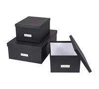 Bigso Box of Sweden set de 3 boîtes de rangement pour la chambre, le bureau ou la salle de bain - caisses de rangement empilables - boîte avec couvercle en panneaux de fibres et papier - gris foncé