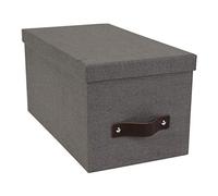 Bigso Silvia Boîte de rangement organisationnelle | Boîte de rangement pour photos avec poignée en cuir pour étagères et empilages facilement | Boîtes de rangement durables et décoratives avec couvercles | 15 x 16 x 29 cm | Gris