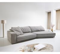 Bigsofa Snoosh 400x150 cm Tissu structuré gris soft avec méridienne à droite