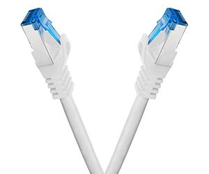 BIGtec Câble Ethernet 0,25m - 2 pièces - RJ45 Super Speed CAT 7 LAN Réseau Internet Compatible CAT7 Blanc Compatible Playstation xBox PS5 PS4 Routeur Switch Modem Décodeur TV Box Console de Jeux PC