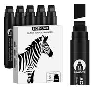 BIGTHUMB Black Jumbo Markes Lot de 5 marqueurs de peinture acrylique 15 mm Encre permanente pour peinture sur roche, pierre, céramique, verre, bois, toile