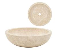 Bigto Lavabo en pierre de rivière naturelle, marbre, trou de vidange de diamètre 4,5 cm, facile à nettoyer, convient à tout style d'intérieur, 40 x 12 cm, couleur crème