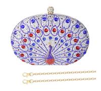 BIGULA Élégant sac à main de soirée avec motifs de paons et strass, sac à main à bandoulière pour fête de mariage, cocktail, bal de fin d'année, pochette de mariage, bleu clair, One Size