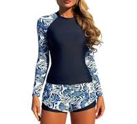 BIGULA Maillot de bain tankini 2 pièces pour femme à imprimé floral - Maillot de bain à manches longues pour les vacances - Imprimé floral - Maillot de bain avec short - Maillot de bain tankini pour