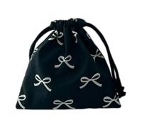 BIGULA Petit sac fonctionnel en coton avec nœud pour écouteurs, rouges à lèvres, clés, Noir-L