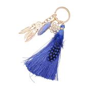 BIGULA Porte-clés hexagonal artistique décoré avec des pompons à plumes douces - Attrape-rêves mystique - Cadeau élégant, bleu, taille unique