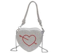 BIGULA Sac à main de soirée en forme de cœur pour femme avec bandoulière en forme de cœur et strass, Argenté., One Size