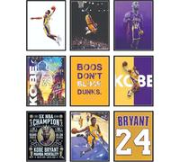 BigWig Prints Kobe Bryant Lot de 9 affiches murales pour chambre à coucher Motif joueur de basket-ball légendaire Décoration murale pour garçons (sans cadre)