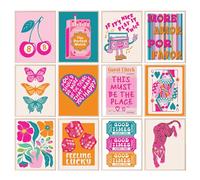 BigWig Prints Lot de 12 affiches Preppy - Décoration murale Preppy, décoration de chambre rose et orange, art mural insolite, affiches Y2K, images mignonnes de dortoir, impressions pop art rétro vives