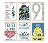 BigWig Prints Lot de 6 décorations murales avec inscription biblique, art mural chrétien, art mural du psaume 91, art mural du psaume 23, décoration murale avec verset de la Bible, art mural religieux