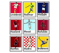 BigWig Prints Lot de 9 affiches de football - Décoration de football pour chambre de garçon, Ronaldo, Messi, Mbappe, Neymar, Zlatan Ibrahimovic, Ramos, Modric, sans cadre (20,3 x 25,4 cm)