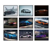 BigWig Prints - Lot de 9 affiches Lamborghini Aventador, art mural cool supercar pour garçons et amateurs de voitures, décoration de chambre Lambo, œuvre d'art automobile élégante pour chambre à
