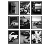 BigWig Prints Lot de 9 affiches Porsche 911 - Art mural Porsche 911 GT3 RS Art - Décoration murale de voiture classique - Œuvre d'art pour garage - Sans cadre - 20,3 x 25,4 cm