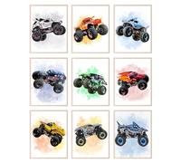 BigWig Prints Lot de 9 décorations murales Monster Truck - Poster Monster Jam - Décoration de chambre de garçon - Sans cadre - 20,3 x 25,4 cm
