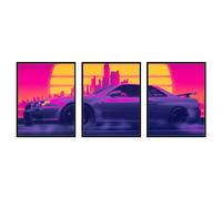 BigWig Prints Poster Nissan GTR - Poster Nissan Skyline GTR R34 - Décoration murale pour chambre de garçon - Triptyque à 3 panneaux (30,5 x 40,6 cm)