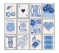 BigWig Prints Preppy Lot de 12 affiches mural bleues - Décoration dormeuse rétro tendance - Poster Y2K - Décoration bleue sans cadre