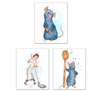 BigWigPrints Lot de 3 affiches de ratatouille - Décorations de ratatouille, Remy et Linguini, art mural de cuisine mignon, affiches classiques de films Disney, impressions d'art mural uniques pour
