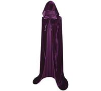 BIGXIAN Longue cape à capuche en velours pour costume de sorcière d'Halloween pour homme et femme, violet, Large