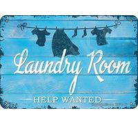 BIGYAK Laundry Room Help Wanted - 20 x 30 cm - Look vintage - Décoration murale pour maison, cuisine, salle de bain, ferme, jardin, garage - Citations inspirantes