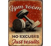 BIGYAK Plaque en étain pour salle de gym, inscription No Excuses Just Result, décoration de gymnastique, cadeau de gymnastique, entraînement physique, décoration de centre de fitness, décoration