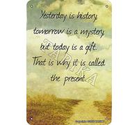 BIGYAK Yesterday is History Tomorrow is A Mystery But Today is A Gift Tin 20 x 30 cm Vintage Look Poster Sign for Home Kitchen Bathroom Ferme Garden Garage Citations Inspirantes Wall Decor,20,3 x 30,5