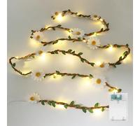 Bigzom 1 pièce LED marguerite chaîne lumineuse à piles avec 6h de minuterie, 2,5m 10 fleurs en tissu blanc chaud 2700K pour déco esthetic, déco chambre à coucher, déco printemps,Noël