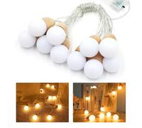 Bigzom Guirlande lumineuse 2M 10LED, Guirlande Lumineuse intérieur 10 Boules, Blanc chaud à pile avec fonction minuterie, boules lumineuses à pile Ø30mm par boule