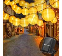 Bigzom Lampions solaires d'extérieur résistants aux intempéries, 6 m, 20 LED, IP65, étanche, 8 modes, pour jardin, balcon, cour, mariage, Noël, fête (blanc chaud)
