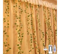 Bigzom Rideau lumineux artificiel lierre 2x2m, chaîne lumineuse lierre à l'intérieur avec 8 modes 10 crochets IP65 pour décoration de chambre fête mariage